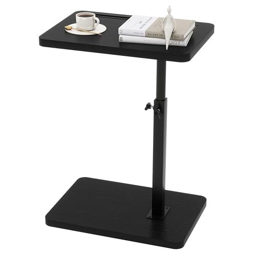 IBUYKE C Shaped Side Table, 360° Swivel Height Adjustable End Table for Small Spaces, with Phone & Tablet Slot, Modern Small Coffee Snack Table for Sofa/Bed, Black UTVT003B - color: Black, size: Standard