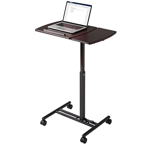 BIRDROCK HOME Adjustable Mobile Laptop Stand - Brown - Portable Rolling Standing Desk - Computer Stands - Four Wheels - Overbed or Bedside Table - color: Brown