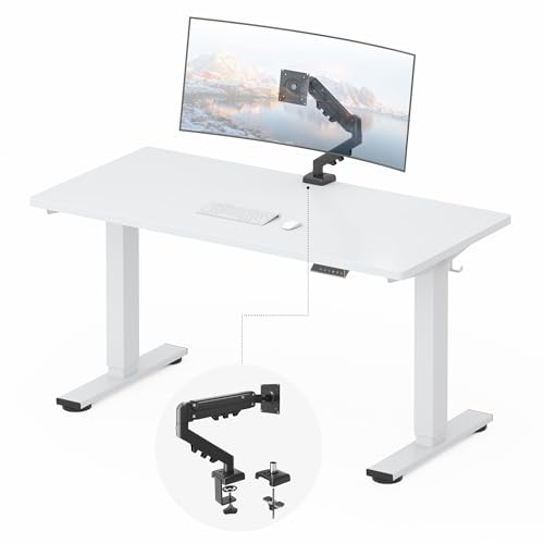 FLEXISPOT EN2 55"x28" Standing Desk Bundle with Monitor Mount, White | One-Piece Top, Fully Adjustable Monitor Arm, Clean Cable Management, And Versatile Setup For Home Office, Gaming, And Study - color: White Top + White Frame, size: 55x28 | Monitor Arm