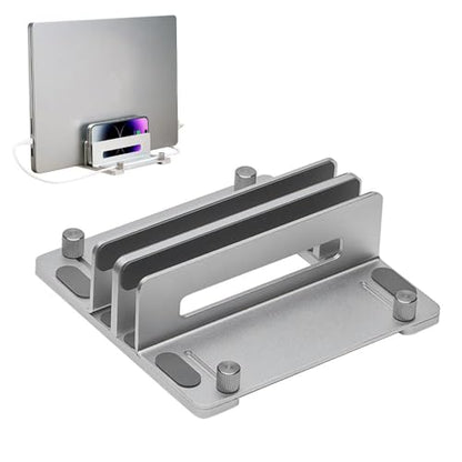 Aluminum Vertical Laptop Stand for Desk, Adjustable Dual Slot Holder(up to 1.73 inches), Compatible with MacBook Pro, MacBook Air and Other Laptop - Save Space & Improve Airflow, Silver