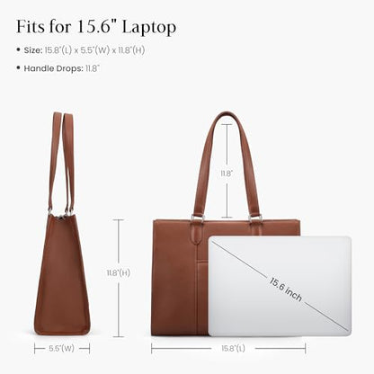befen Genuine Leather Tote Bag for Women Work Travel Leather Purse Handbags | Real Leather, Padded 14" Laptop Compartment, Multi-Pockets, Zipper, Tote Bag for Daily - color: Z2-cognac Brown