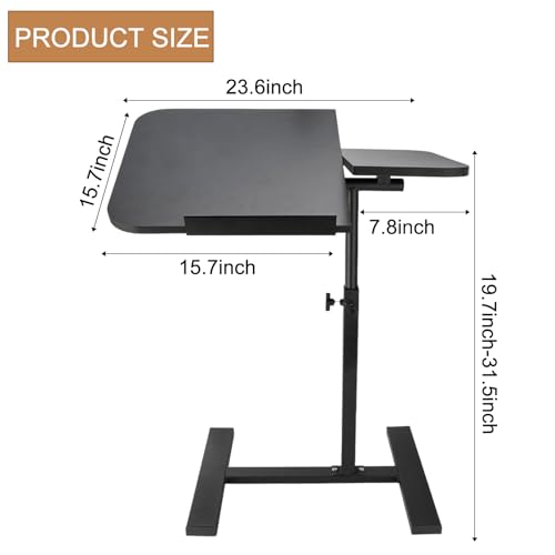 Simcat Height Adjustable Overbed Bedside Table with Wheels, Rolling Mobile Laptop Computer Standing Desk Cart with Tray Hospital/Home Use (Black Frame)
