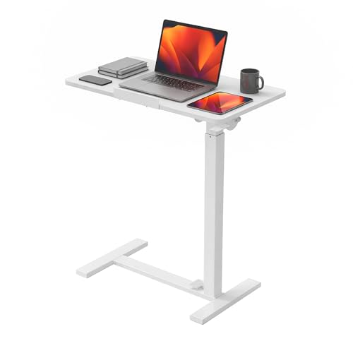 DUMOS Adjustable Rolling Desk, Standing Desks, Overbed Table | Mobile Hidden Wheels, Portable Laptop Computer Workstation, Bed Sofa Couch Use, Milk - color: Milky