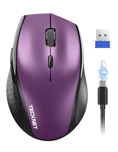 TECKNET PRO Rechargeable Wireless Mouse, Silent Click, 800mAh Long Battery Life, 6 Adjustable 6400 DPI, Cordless Computer Mouse, 6 Button Ergonomic Mouse for PC Mac Chromebook - Purple - color: Grape Purple