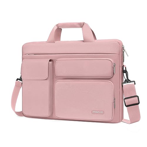 MOSISO Laptop Shoulder Bag 16 inch, 15-15.6 inch Computer Bag | Compatible with MacBook Pro 16 inch, HP, Dell, Lenovo with 2 Raised&1 Flapover&1 Horizontal Pocket&Handle&Belt, Pink - color: Pink, size: 16 inch