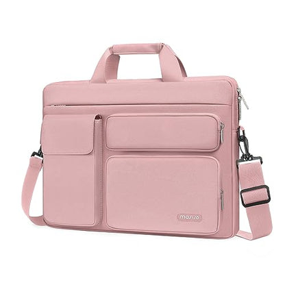 MOSISO Laptop Shoulder Bag 16 inch, 15-15.6 inch Computer Bag | Compatible with MacBook Pro 16 inch, HP, Dell, Lenovo with 2 Raised&1 Flapover&1 Horizontal Pocket&Handle&Belt, Pink - color: Pink, size: 16 inch