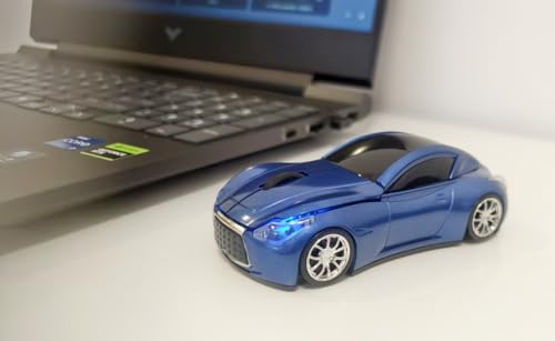 Car Mouse for Computer, Wireless Car Shaped Mice for Laptop, PC, Mini Cute Mouse with 2.4Ghz USB Receiver, 3D, 1600DPI, Silent Clicks, LED Headlights (Blue) - color: Blue