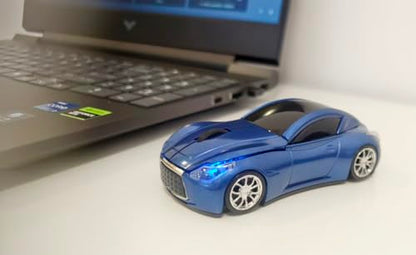 Car Mouse for Computer, Wireless Car Shaped Mice for Laptop, PC, Mini Cute Mouse with 2.4Ghz USB Receiver, 3D, 1600DPI, Silent Clicks, LED Headlights (Blue) - color: Blue