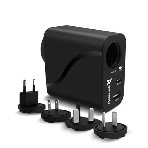 RoyPow AC to DC Converter, 110V/120V to12V Converter, 36W USB C Charger with Car Cigarette Lighter Socket, 3-Ports Wall Charger 18W PD3.0 Travel Plug 110V/120V to 12V/3A Power Adapter for iPhone, iPad - size: 12V/3A