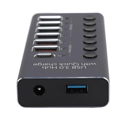 Powered USB 3.0 Hub, Plug and Play 100-240V Individual Switches 5Gbps 7 Ports USB Hub Protector for Laptop (US Plug 100‑240V)