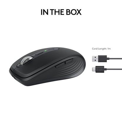 Logitech MX Anywhere 3S Compact Wireless Mouse, Fast Scrolling, 8K DPI Any-Surface Tracking, Quiet Clicks, Programmable Buttons, USB C, Bluetooth, Windows PC, Linux, Chrome, Mac - Graphite - color: Graphite, style: USB-C Charge