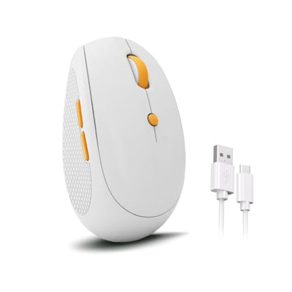 Silent Wireless Mouse for Work & Study, Dual Mode Bluetooth + 2.4G USB Receiver, Rechargeable, Comfortable for Long Hours, Compatible with Laptop/Mac/iPad/Tablet/PC (White)