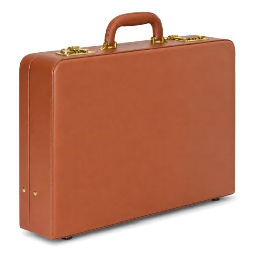 HAESTUS Briefcases for Men, Professional Leather Briefcase with Lock | Business Brief Case, Durable Executive Attache Case for Laptop Documents, Men's Hard Briefcase for Work Office Travel - color: Brown - Dual Lock