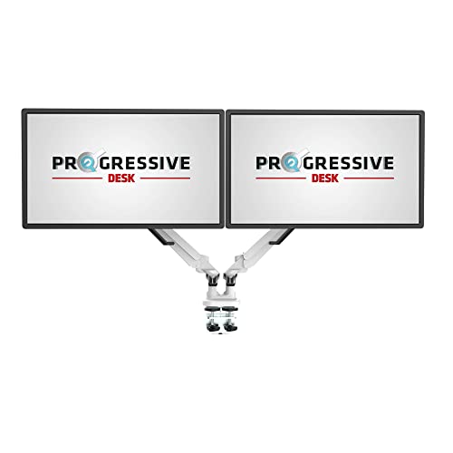 Progressive Desk Dual Monitor Arm - Gas Spring - Fits 17"-32" Monitors - 360° Rotation - Arm Holds Up to 40 lbs - VESA and Grommet Mount - style: Dual 17"-32" White