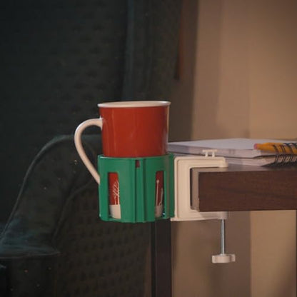 Original Large Desk Cup Holder Clamp Green | Anti-Spill Mount, Multi-Directional Drink Holder, Headphone Hanger, For Table, Desks, Office & Gaming Setup - color: Green