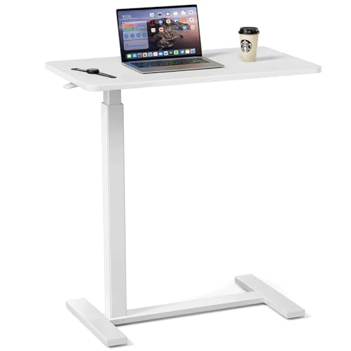 Mobile Bed Laptop Desk with Lockable Wheels and Height Adjustment Function Versatile Overbed Table for Hospital Bedside and Efficient Home Office, White - color: White