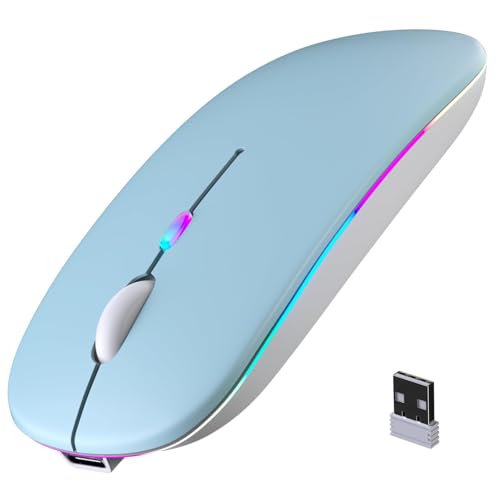 Wireless Bluetooth Mouse, Rechargeable, LED, Silent, Ultra-thin Design (Bluetooth 5.2 and 2.4GHz USB Receiver) | Portable Computer Mouse for Laptops, iPads, MacBooks and Apple Devices (blue) - color: blue
