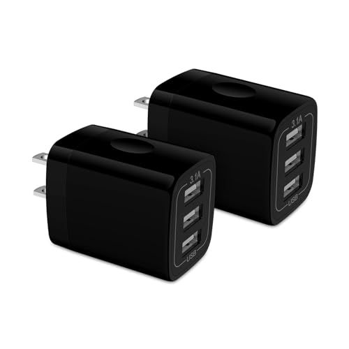 USB Wall Charger Plug Multi Port Quick Charge Block Cube 3.1A Power Adapter | For iPhone 17e 17 Pro Max Air 16e 16 15 14 13 12 Pro Max XS 8 iPad Samsung Galaxy S26 S25 S24 S23 Ultra/Note20 Ultra, 2Pack - color: all black