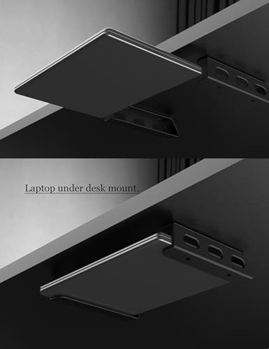 Universal Laptop Wall Mount or Under Desk Mount Holder, Black | Fit for Macbook, Keyboard, Surface, Router, Modems and More Small Devices Up to 40mm/1.57in Thick, Fixed by Screw or Adhesive