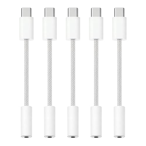 USB-C to 3.5mm Audio Headphone Adapter - HiFi Compatible with Apple iPhone 17 16 15 Galaxy S25 S24 S23 S22 S21 Plus Pro Max Ultra Pixel iPad - Type C to Aux Cord Jack Dongle Nylon-Braided (5 Pack) - color: 5 Pack