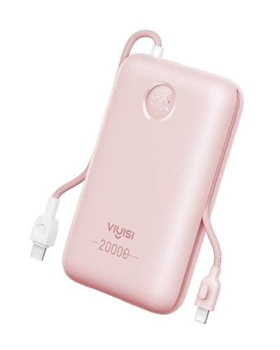 VIYISI Power Bank 20000mAh 30W Fast Charging Portable Charger with Built-in Cables & LED Display, USB C Battery Pack for iPhone 17/16/15/14, Samsung, iPad and Android Phones, Ideal for Travel-Pink - color: Pink