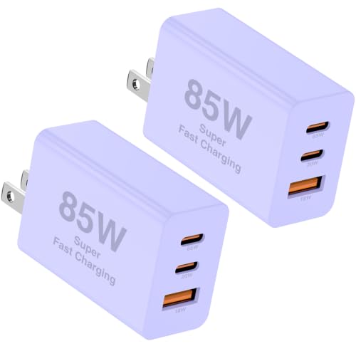 85W Dual USB C Charger Block, 3-Port Fast USB-C Power Adapter Wall Charger Plug Type C Charging Adapter for Laptop & Tablets/Android Phones iPhone 17/16/15 Pro Max, iPad Pro/Air/mini - color: Purple
