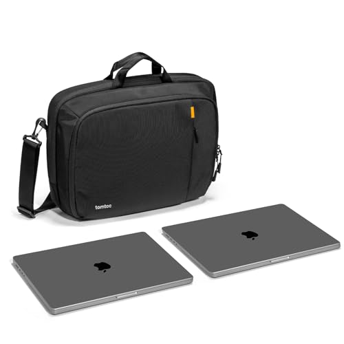 tomtoc 16-inch Dual Compartment Protective Laptop Briefcase for 2 Laptops | Multi-functional Business Laptop Messenger Shoulder Bag for a Laptop + a Portable Monitor, Water-resistant Computer Work Bag
