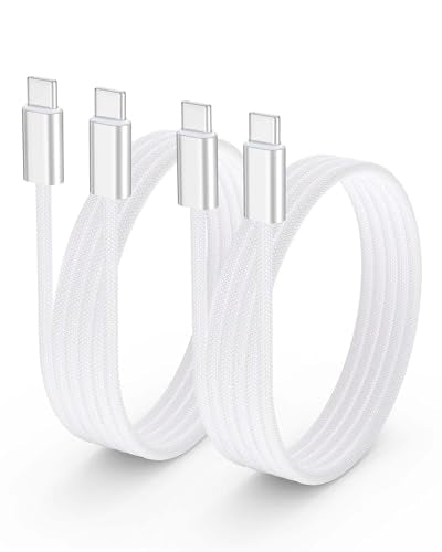 USB C to USB C Cable 3 FT (2-Pack，220W, Data 480M), Woven Fast Charing Type-C Cord for iPhone 15/16/17, Galaxy S26/S25/S24/S23/S22/Z Fold 3,MacBook Neo Pro Air,Pixel 6 Pro,OnePlus 9 Pro,Sony Xperia 5 - color: Silvery, size: 3FT