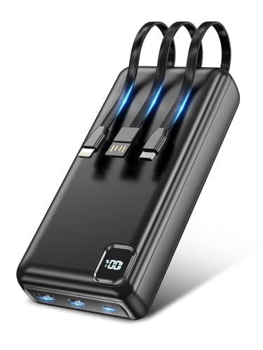 50000mAh Portable Charger, PD 22.5W Fast Charging Power Bank with Built in Cables, USB-C External Battery Pack for iPhone 17 16 15 14 Samsung Pixel Android iPad