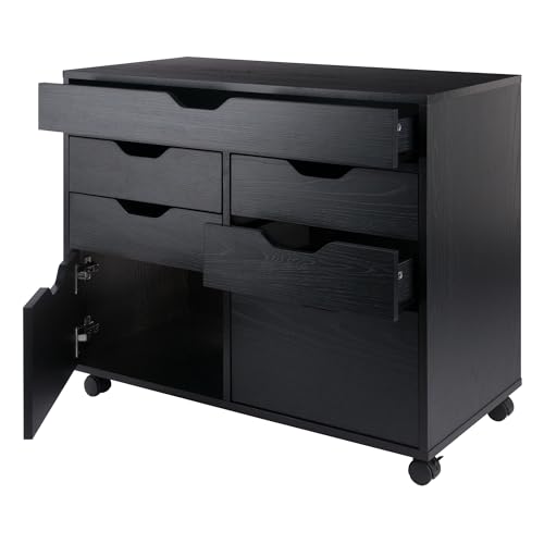 Winsome Halifax Tall Mobile Storage Cabinet, Black, 2 Door 4 Drawer | Stylish & Functional Home Storage Cabinet for Filing, Kitchen Organization, Moveable Furniture for Office, Apartments - color: Black, style: 2 Doors, 4 Drawers, 1 Wide Drawer