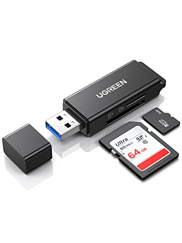 UGREEN SD Card Reader Portable USB 3.0 | Dual Slot Flash Memory Card Adapter Hub for TF SD Micro SD SDXC SDHC for Mac Windows Linux Chrome PC Laptop