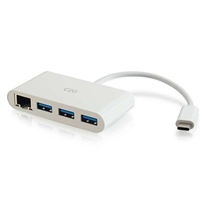 C2G USB Adapter, USB Hub, Ethernet Adapter with Power, 3 Port, White, Cables to Go 29746 - color: White, style: 3-Port