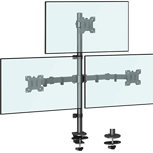 MOUNTUP Triple Monitor Stand, Height Adjustable Monitor Desk Mount Fit for 17 to 32 Inch Computer Screens, Stacked Monitors Arm for 3 Monitors, with C-Clamp and Grommet Base, up to 17.6lbs per Arm - size: Triple