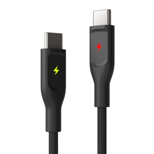 POUT ElectroBoost Thunderbolt LED 100W PD 3.0 USB-C to USB-C Cable – Nylon-Braided Fast Charging & Data Cable with Real-Time LED Status Indicator, E-Marker Chip, 480Mbps Transfer – 4ft, Phantom Black - color: Phantom Black