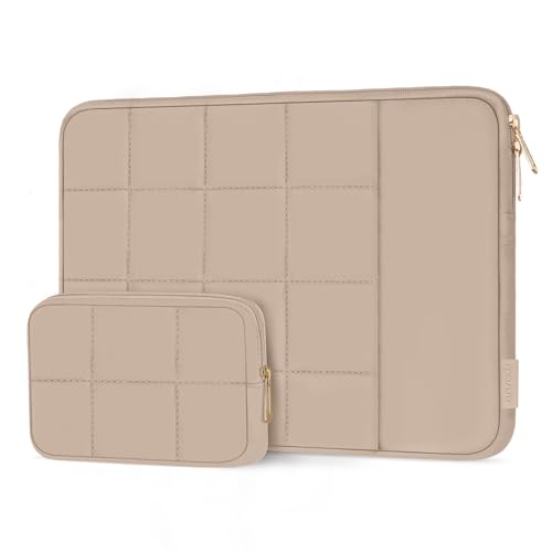 MOSISO Laptop Case 13.3 inch,13-13.3inch Puffy Laptop Sleeve, Brown | Compatible with MacBook Air 13 13.6/Neo/Pro 13/Pro 14,HP Dell ASUS,Twelve Square Quilted Bag with Vertical Pocket&Small Case - color: Brown, size: 13.3 inch