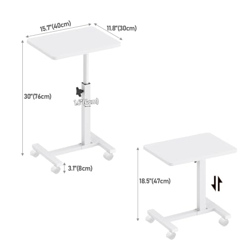 TUTOTAK C Table End Table Adjustable Height, TV Tray Table for Small Spaces | 360°Swivel casters, Slide Under Couch Side Table, Sofa Bedside Table for Living Room, Bedroom, White TB01BW099 - color: White
