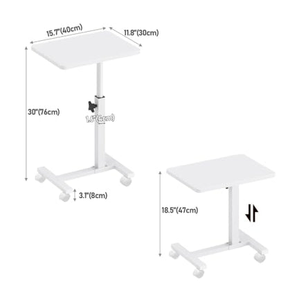 TUTOTAK C Table End Table Adjustable Height, TV Tray Table for Small Spaces | 360°Swivel casters, Slide Under Couch Side Table, Sofa Bedside Table for Living Room, Bedroom, White TB01BW099 - color: White