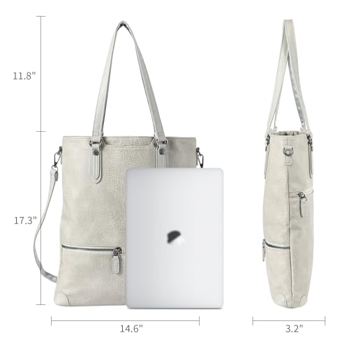 Lassviin Laptop Tote Bag, Leather Work Tote for Computer Bag Waterproof Lightweight Shoulder Bag Purse Handbag Crossbody Bag - color: White / White - Large