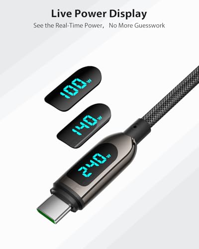 SOOPII 240W USB C to USB C Cable, [4ft,2-Pack] Nylon Braided Fast Charging Cable with LED Display for lPhone 17/17 Pro/16 Plus/15 Pro Max,lPad Air,MacBook Pro,Galaxy S25/S24, Pixel, LG (Black) - color: Black, size: 1.2M 2Pack - 240W