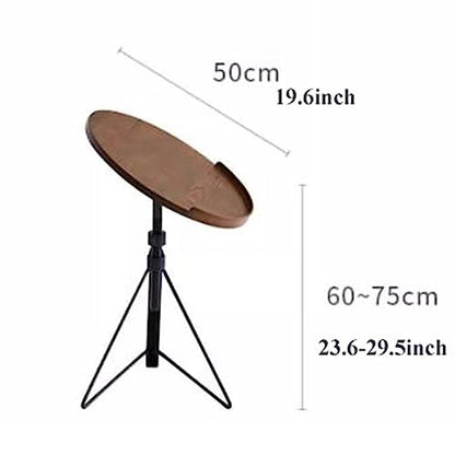 Coffee Table Height Adjustable Round Coffee Table, Small Coffee Snack Side Table with Tilting Board, Foldable Sofa Bedside Table Laptop Stand, with Wooden Table Top and Triangular Metal Legs