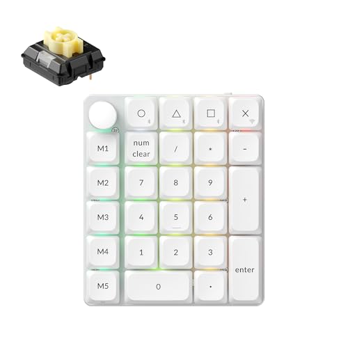 Keychron K0 Max QMK Wireless Custom Number Low-Profile RGB Backlit (Hot-Swappable) Banana Switch Keypad, 2.4 GHz & Bluetooth 5.3 Connection, 1000Hz Polling Rate - White - color: Banana Switch, size: White