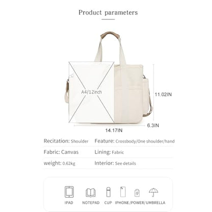 Eagerrich Canvas Crossbody Tote Bag with Multi Pockets for Women Work Large Handbags Shoulder Bag Messenger Bag Travel Purse - color: Pink
