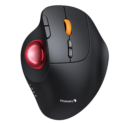 ProtoArc EM02 Wireless Trackball Mouse, Ergonomic Thumb Ball Control, Red | 0/15° Adjustable Angle for Different Wrist Positions, Connect 3 Devices Via Bluetooth/2.4G USB-A, Rechargeable Battery - color: Red