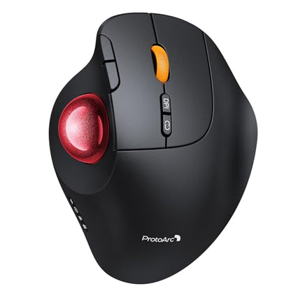 ProtoArc EM02 Wireless Trackball Mouse, Ergonomic Thumb Ball Control, Red | 0/15° Adjustable Angle for Different Wrist Positions, Connect 3 Devices Via Bluetooth/2.4G USB-A, Rechargeable Battery - color: Red