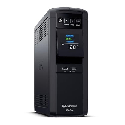 CyberPower CP1500PFCLCD PFC Sinewave UPS Battery Backup and Surge Protector, 1500VA/1000W, 12 Outlets, AVR, Mini Tower, UL Certified | 12 Nema Outlets, Avr, Color LCD, USB a Plus C - size: 1500VA, style: Mini-Tower