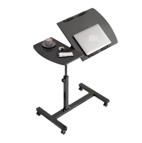 Overbed Table Bedside Shelf Overbed Table Height Adjustable Rolling Laptop Stand with Tilting Desktops Mobile Computer Workstation Study TV Tray(Black) - color: Black