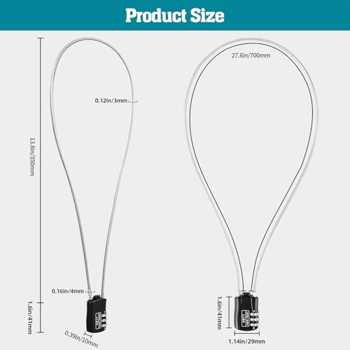 Wire Rope Cable Lock with Resettable Code, Zinc Alloy - Helmet, Luggage & Snowboard Lock - size: 27 inch