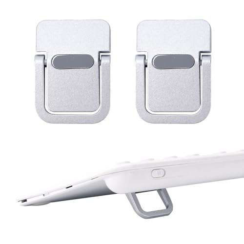 Penitue 2pcs Mini Keyboard Riser, Zinc Alloy Portable Small Laptop Tilt Stand Lifter Feet Foldable & Invisible Self-Adhesive Computer Notebook Holder Leg Lift Accessories for Desk Support (Silver) - color: silver