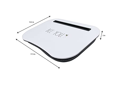 Rae Dunn Lap Desk - Laptop Pillow Lap Desk - Portable Work Table with Cushion for Bed, Couch, Car - Use for Writing, Reading, Eating and Computer Use - Suitable for Kids and Adults - size: 17.25” x 13.5” x 2” (extra long media slot)
