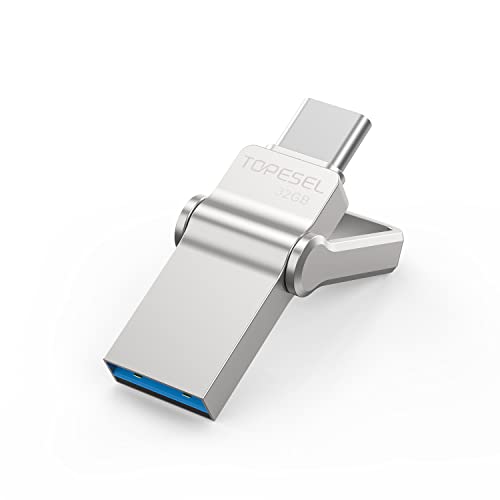 TOPESEL 32GB USB C Metal Flash Drive 2-in-1 OTG USB 3.0 + Type C Thumb Drive, UDP-Tech Waterproof Portable Jump Drive Swivel Design - color: Silver, size: 32GB-3.0